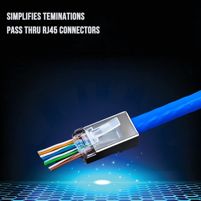 PETECHTOOL RJ45 23AWG Cat6a Cat6 Connector Gold Plated 8P8C Pass Through Shield Plug (50pieces) - Image 3